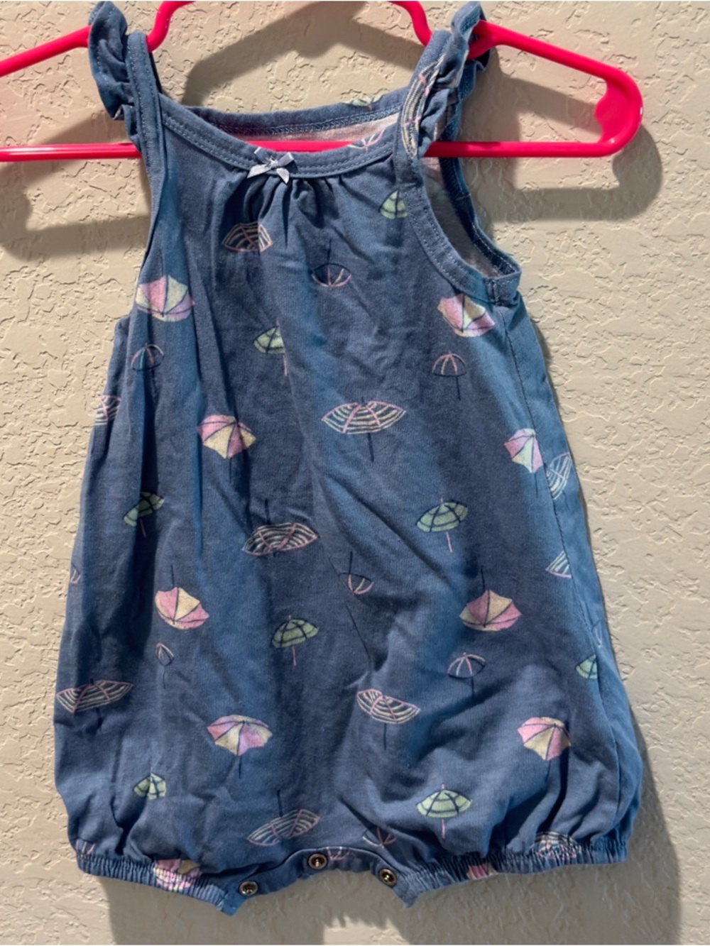 Carter's Heather Blue Romper with Pastel Umbrella Motif